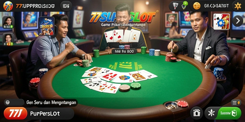 Tampilan gameplay Poker yang seru di 77SUPERSLOT.