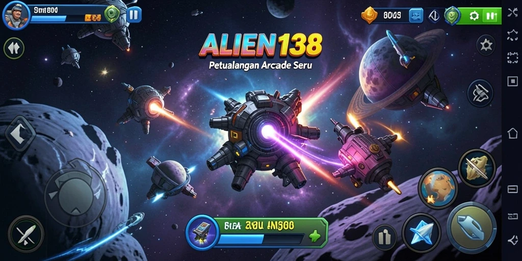 Tangkapan layar utama ALIEN138 menampilkan aksi seru di luar angkasa.