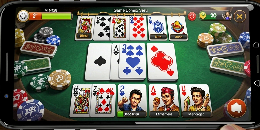Gameplay seru dalam ATM138 yang menampilkan permainan domino yang menarik.