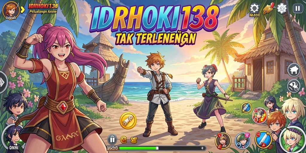Screenshot utama IDRHOKI138 menampilkan pertarungan karakter Anime yang epik.