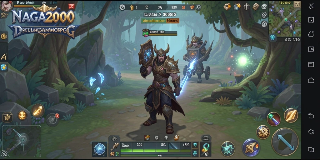 Screenshot gameplay NAGA2000 yang menampilkan karakter dalam pertempuran epik.