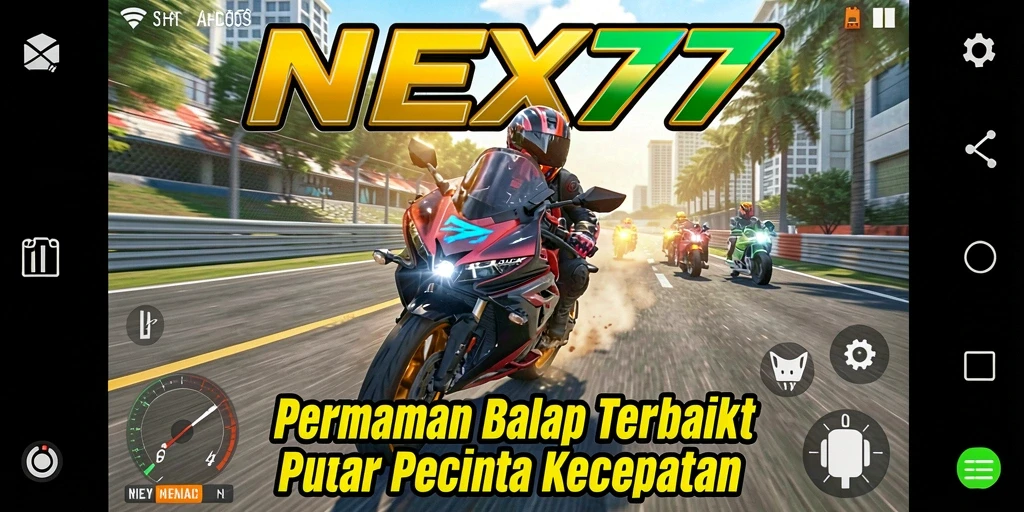 Tampilan gameplay seru di NEX777 dengan balapan motor yang mendebarkan.