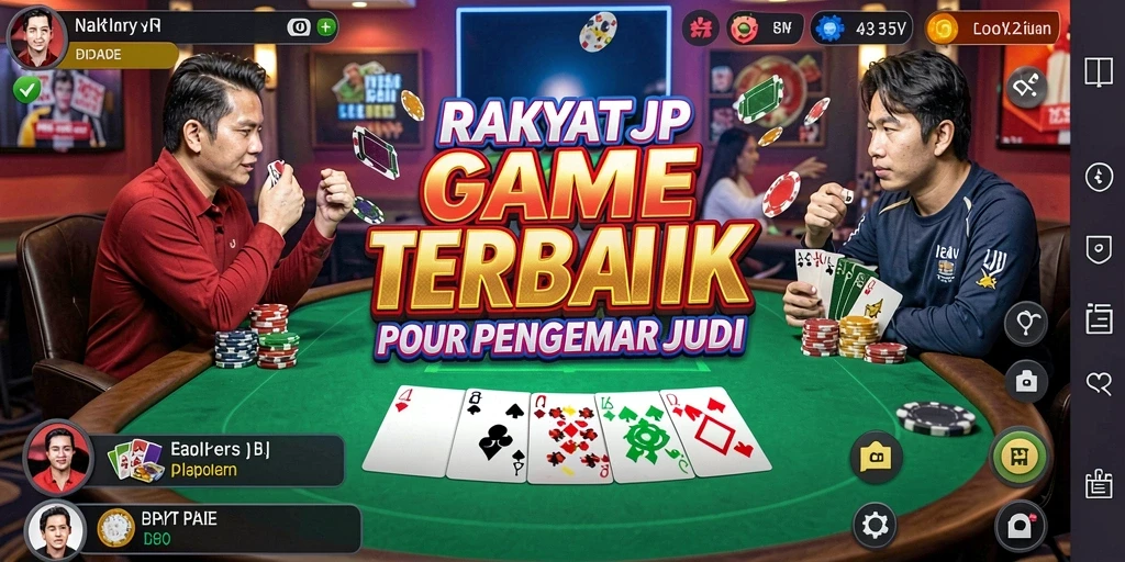 Screenshot gameplay RAKYATJP menampilkan momen seru di meja poker.