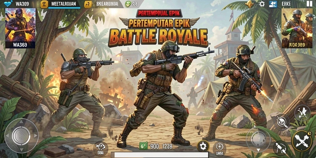Screenshot WA369 menampilkan aksi intens dalam pertempuran Battle Royale.